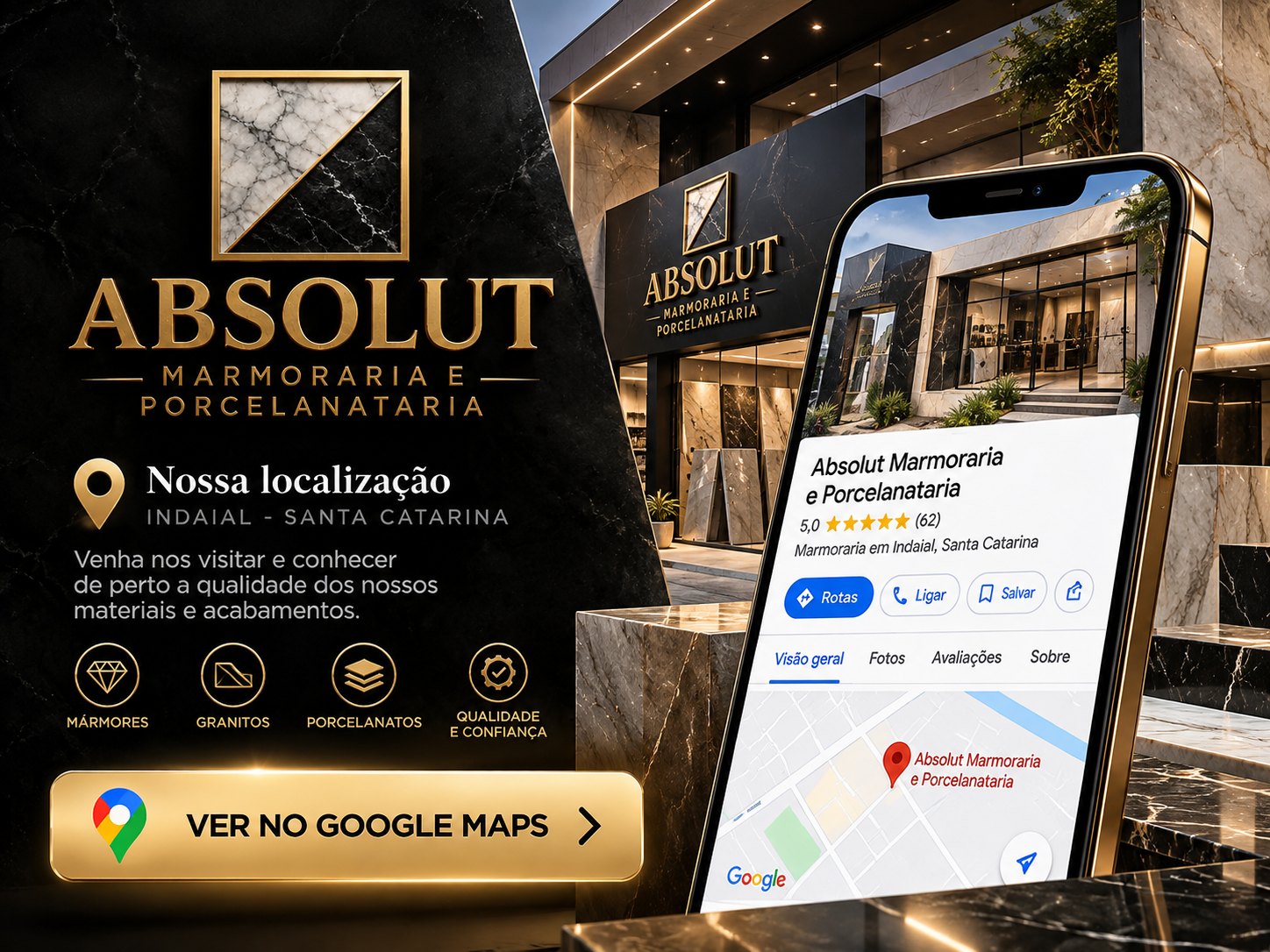 Absolut Marmoraria e Porcelanataria — Nossa localização em Indaial, Santa Catarina. Ver no Google Maps
